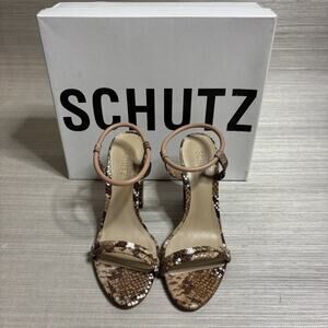 Schutz Gimenez Sandals Women's Size 7B Nude Snake Ankle Strap Open Toe Heel Shoe